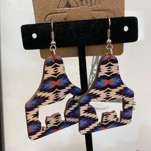 Wooden tribal cow cut earrings
